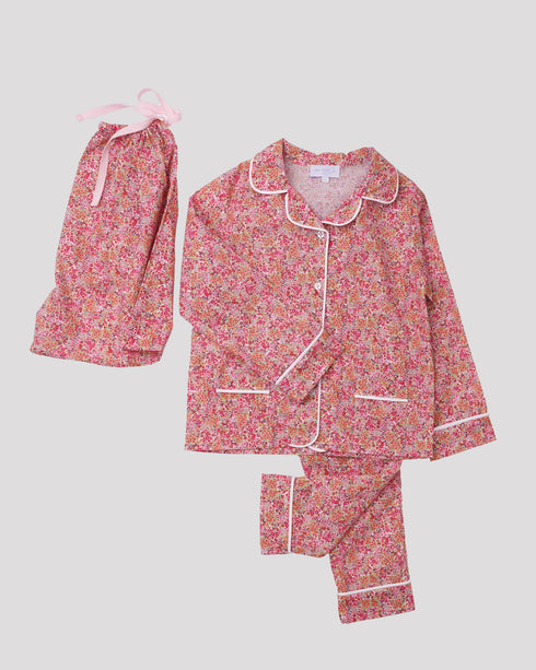 Pijama din bumbac fin cu flori rosii